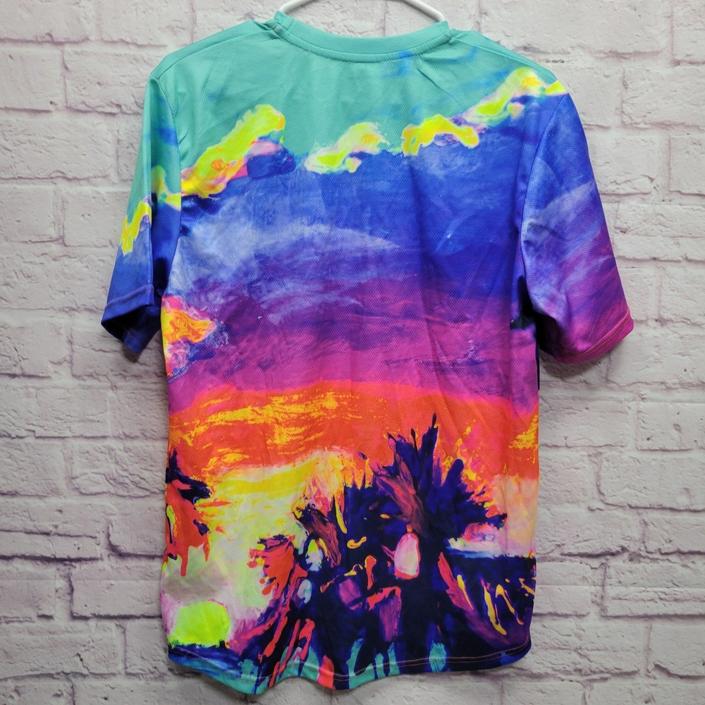 Blacklight UV Tshirt Size M Rainbow Tropical Sunset All Over Print‎ Neon Aofmoka - Picture 6 of 8